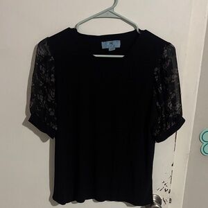 Women's S CeCe Sheer Sleeves Cherry Blossom Polyester Blouse Black - Sold by TJX